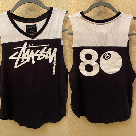 STUSSY Black and White Spell Out 8 Ball Tank Top Size XS - Picture 1 of 6